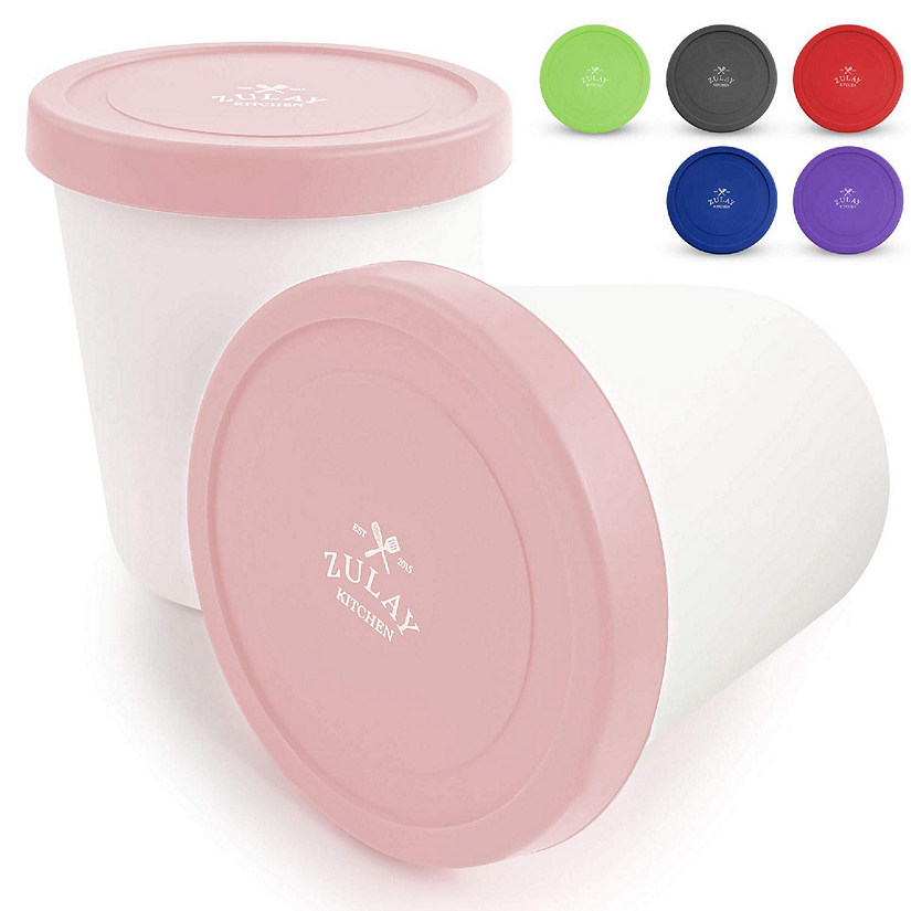 Zulay Kitchen Ice Cream Containers 2 Pack - 1 Quart Pink Image