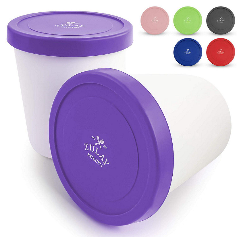 Zulay Kitchen Ice Cream Containers 2 Pack - 1 Quart Purple Image