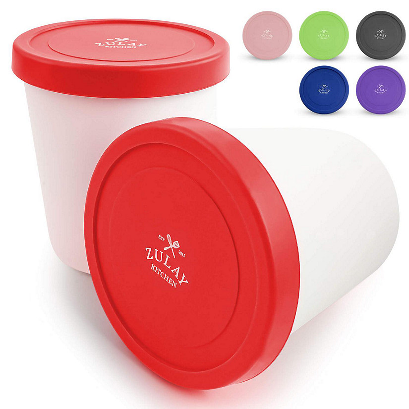 Zulay Kitchen Ice Cream Containers 2 Pack - 1 Quart Red Image
