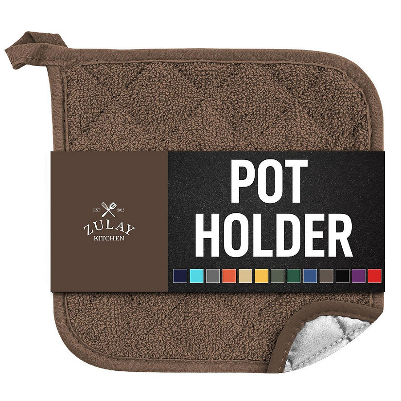 Zulay Kitchen Pot Holder - Single Pack Quilted Terry Cloth Potholders 7x7 Inch - Chocolate Image