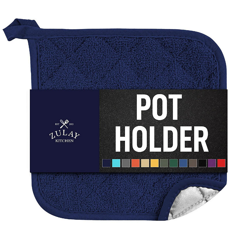 Zulay Kitchen Pot Holder - Single Pack Quilted Terry Cloth Potholders 7x7 Inch - Navy Blue Image