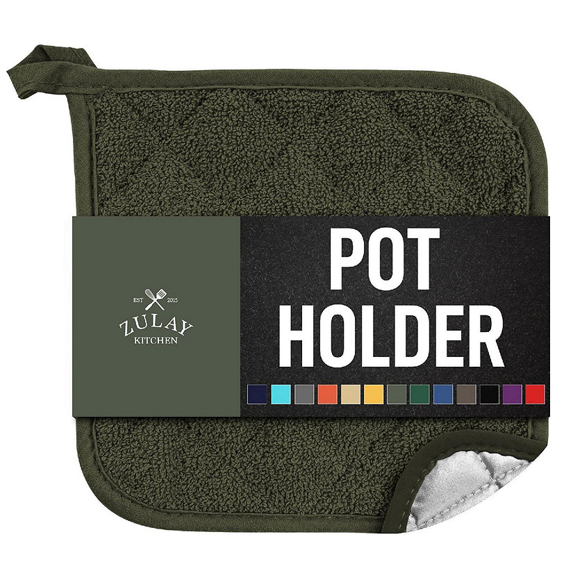 Zulay Kitchen Pot Holder - Single Pack Quilted Terry Cloth Potholders 7x7 Inch - Olive Green Image