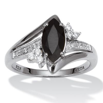 .12 TCW Onyx and CZ Platinum-Plated Ring Size 8 Image 1