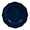 10.25" Navy with Gold Rim Round Blossom Disposable Plastic Dinner Plates (120 Plates) Image 1