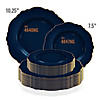 10.25" Navy with Gold Rim Round Blossom Disposable Plastic Dinner Plates (120 Plates) Image 3