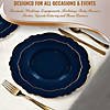 10.25" Navy with Gold Rim Round Blossom Disposable Plastic Dinner Plates (120 Plates) Image 4