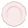 10.25" Pink with Gold Rim Round Blossom Disposable Plastic Dinner Plates (50 Plates) Image 1