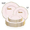 10.25" Pink with Gold Rim Round Blossom Disposable Plastic Dinner Plates (50 Plates) Image 3