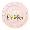 10.25" Pink with White and Gold Birthday Round Disposable Plastic Dinner Plates (120 Plates) Image 1