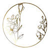10.25" White with Gold Antique Floral Round Disposable Plastic Dinner Plates (40 Plates) Image 1