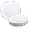 10.25" White with Silver Rim Organic Round Disposable Plastic Dinner Plates (40 Plates) Image 3