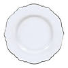 10.25" White with Silver Rim Round Blossom Disposable Plastic Dinner Plates (50 Plates) Image 1