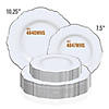 10.25" White with Silver Rim Round Blossom Disposable Plastic Dinner Plates (50 Plates) Image 3