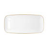 10.6" x 5" Clear with Gold Rim Flat Raised Edge Rectangular Disposable Plastic Plates (120 Plates) Image 1