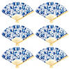 10" Bulk 48 Pc. Chinoiserie Print Folding Blue & White Paper Hand Fans Image 1