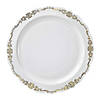 10" White with Gold Vintage Rim Round Disposable Plastic Dinner Plates (50 Plates) Image 1