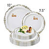 10" White with Gold Vintage Rim Round Disposable Plastic Dinner Plates (50 Plates) Image 3