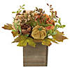 10" x 8" Orange Floral and Pumpkin Wooden Box Fall Harvest Tabletop Decoration Image 1