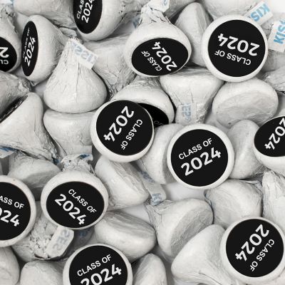 100 Pcs Black Graduation Candy Hershey's Kisses Milk Chocolate Class of 2024 (1lb, Approx. 100 Pcs)  - By Just Candy Image 1