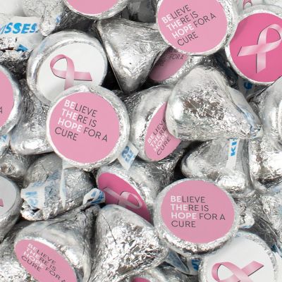 100 Pcs Breast Cancer Awareness Candy Chocolate Silver Hershey's Kisses (1lb) No Assembly Required Image 1