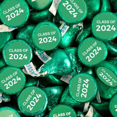 100 Pcs Green Graduation Candy Hershey's Kisses Milk Chocolate Class of 2024 (1lb, Approx. 100 Pcs)  - By Just Candy Image 1
