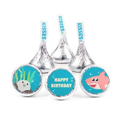 100 Pcs Pink Shark Kid's Birthday Candy Party Favors Hershey's Kisses Milk Chocolate (1lb, Approx. 100 Pcs) - No Assembly Required - By Just Candy Image 1