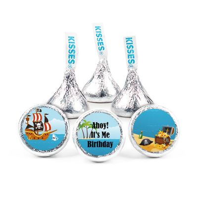 100ct Pirate Birthday Candy Party Favors Hershey's Kisses Milk Chocolate (100 Candies + 1 Sheet Stickers) - Assembly Required - by Just Candy Image 1
