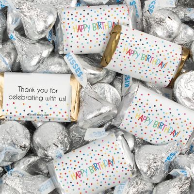 116 Pcs Birthday Candy Party Favors Hershey's Miniatures & Silver Kisses (1.5 lbs) Image 1