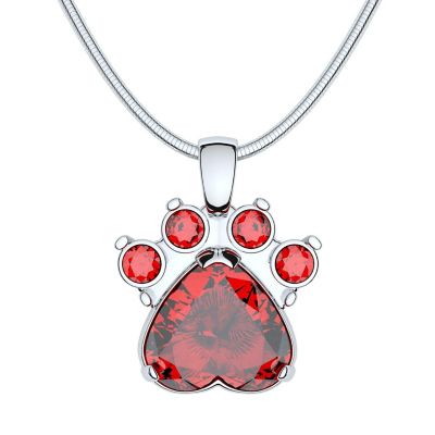 12 Months Birthstone Rhinestone Paw Print Pendant with Stainless Steel Necklace - January/Garnet Image 1