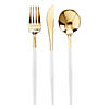 120 Pc. Gold with White Handle Moderno Disposable Plastic Cutlery Set - Spoons, Forks and Knives (40 Guests) Image 1