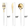 120 Pc. Gold with White Handle Moderno Disposable Plastic Cutlery Set - Spoons, Forks and Knives (40 Guests) Image 1
