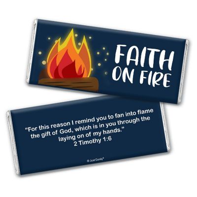 12ct Faith on Fire Vacation Bible School Religious Hershey's Candy Party Favors Chocolate Bars & Wrappers (12 Pack) Image 1