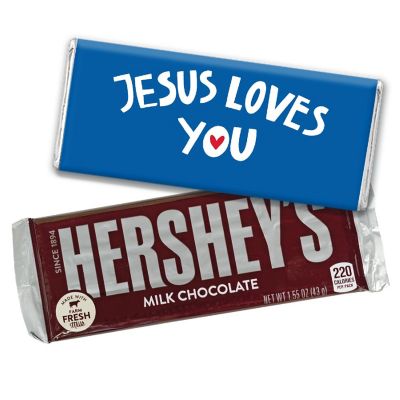 12ct Jesus Loves You Vacation Bible School Religious Hershey's Candy Party Favors Chocolate Bars & Wrappers (12 Pack) Image 1