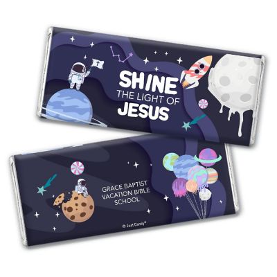 12ct Space Galaxy Vacation Bible School Religious Hershey's Candy Party Favors Chocolate Bars & Wrappers (12 Pack) Image 1