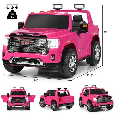12V 2-Seater Licensed GMC Kids Ride On Truck RC Electric Car w/Storage Box Pink Image 1