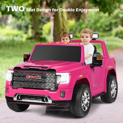 12V 2-Seater Licensed GMC Kids Ride On Truck RC Electric Car w/Storage Box Pink Image 2