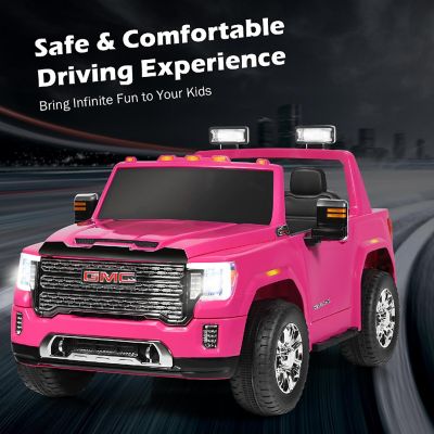 12V 2-Seater Licensed GMC Kids Ride On Truck RC Electric Car w/Storage Box Pink Image 3