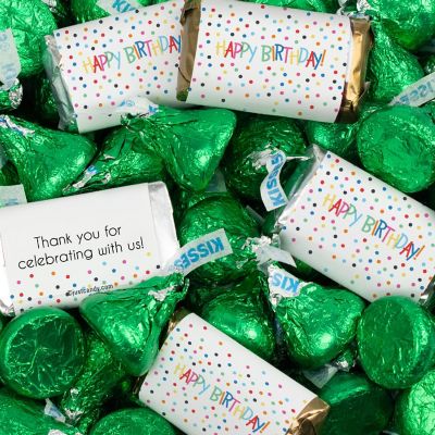 131 Pcs Birthday Candy Party Favors Hershey's Miniatures & Green Kisses (1.65 lbs) - Dots Image 1