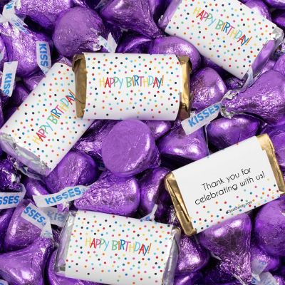 131 Pcs Birthday Candy Party Favors Hershey's Miniatures & Purple Kisses (1.65 lbs) - Dots Image 1