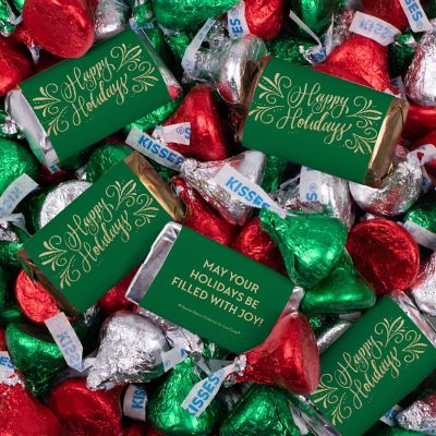 131 Pcs Christmas Candy Chocolate Party Favors Hershey's Miniatures & Red, Green & Silver Kisses (1.65 lbs, Approx. 131 Pcs) - Happy Holidays Image 1