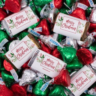 131 Pcs Christmas Candy Chocolate Party Favors Hershey's Miniatures & Red, Green & Silver Kisses (1.65 lbs, Approx. 131 Pcs) - Merry Berry Image 1