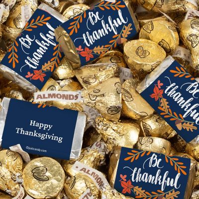 131 Pcs Thanksgiving Candy Party Favors Hershey's Miniatures and Almond Kisses Chocolate (1.65 lbs) - Thankful Image 1