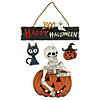 14.5" Skeleton with Jack-O-Lanterns and Black Cat "Happy Halloween" Hanging Decoraton Image 1