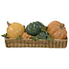 15" Faux Rattan Basket with Pumpkins Thanksgiving Table Top Decoration Image 2