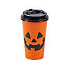 16 oz. Jack-O&#8217;-Lantern Disposable Paper Coffee Cups with Lids - 12 Ct. Image 1