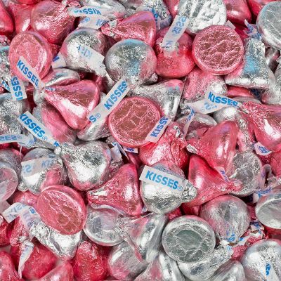 165 Pcs Pink & Silver Candy Hershey's Kisses Milk Chocolates Image 1