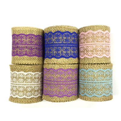 2 1/2" - Wrapables Pastel Colors 12 Yards Total Vintage Natural Burlap Lace Ribbon (6 Rolls) Image 1