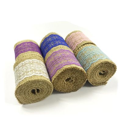 2 1/2" - Wrapables Pastel Colors 12 Yards Total Vintage Natural Burlap Lace Ribbon (6 Rolls) Image 1