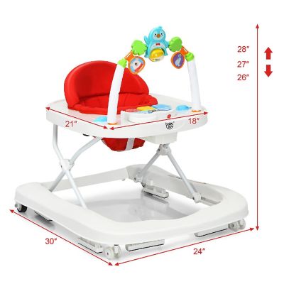 2-in-1 Foldable Baby Walker w/ Adjustable Heights & Detachable Toy Tray Red Image 1