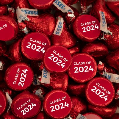 200 Pcs Red Graduation Candy Hershey's Kisses Milk Chocolate Class of 2024 (2lb, Approx. 200 Pcs)  - By Just Candy Image 1